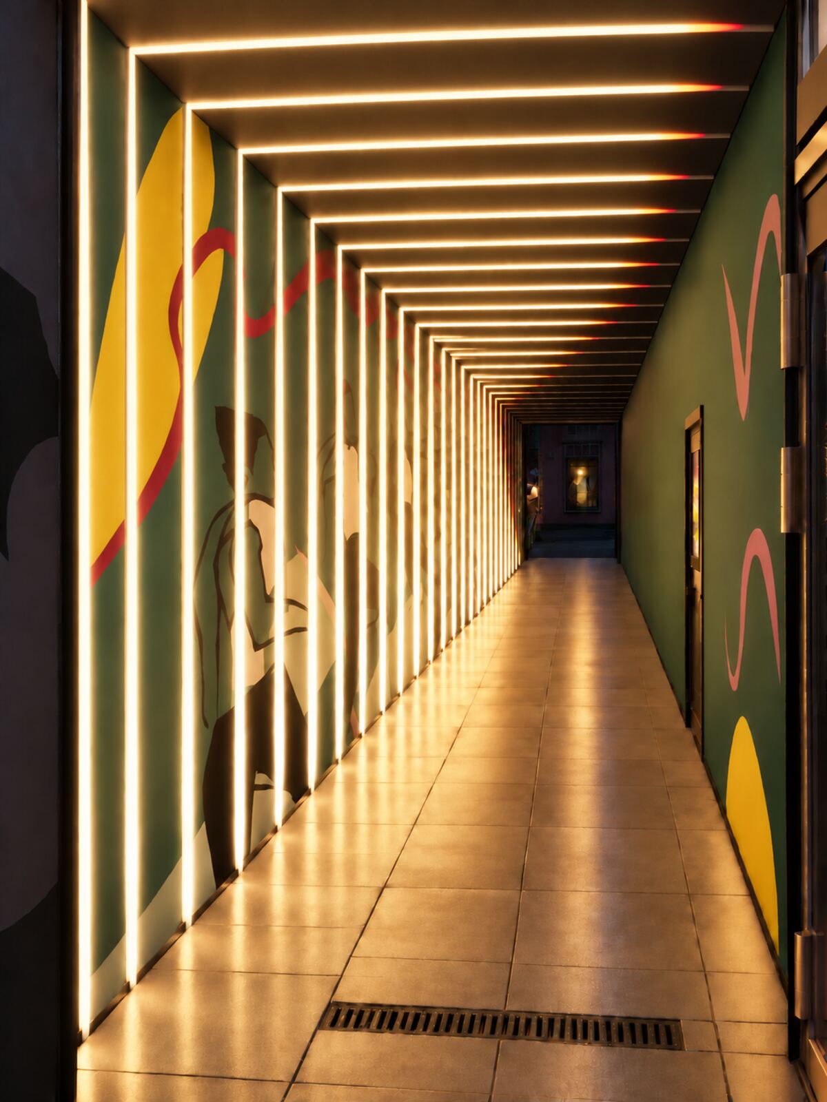 Tunnel concept: warm gold light along the full length of the tunnel